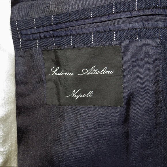 Sartoria Attolini Napoli Navy Blue Pinstriped Three Button Suit